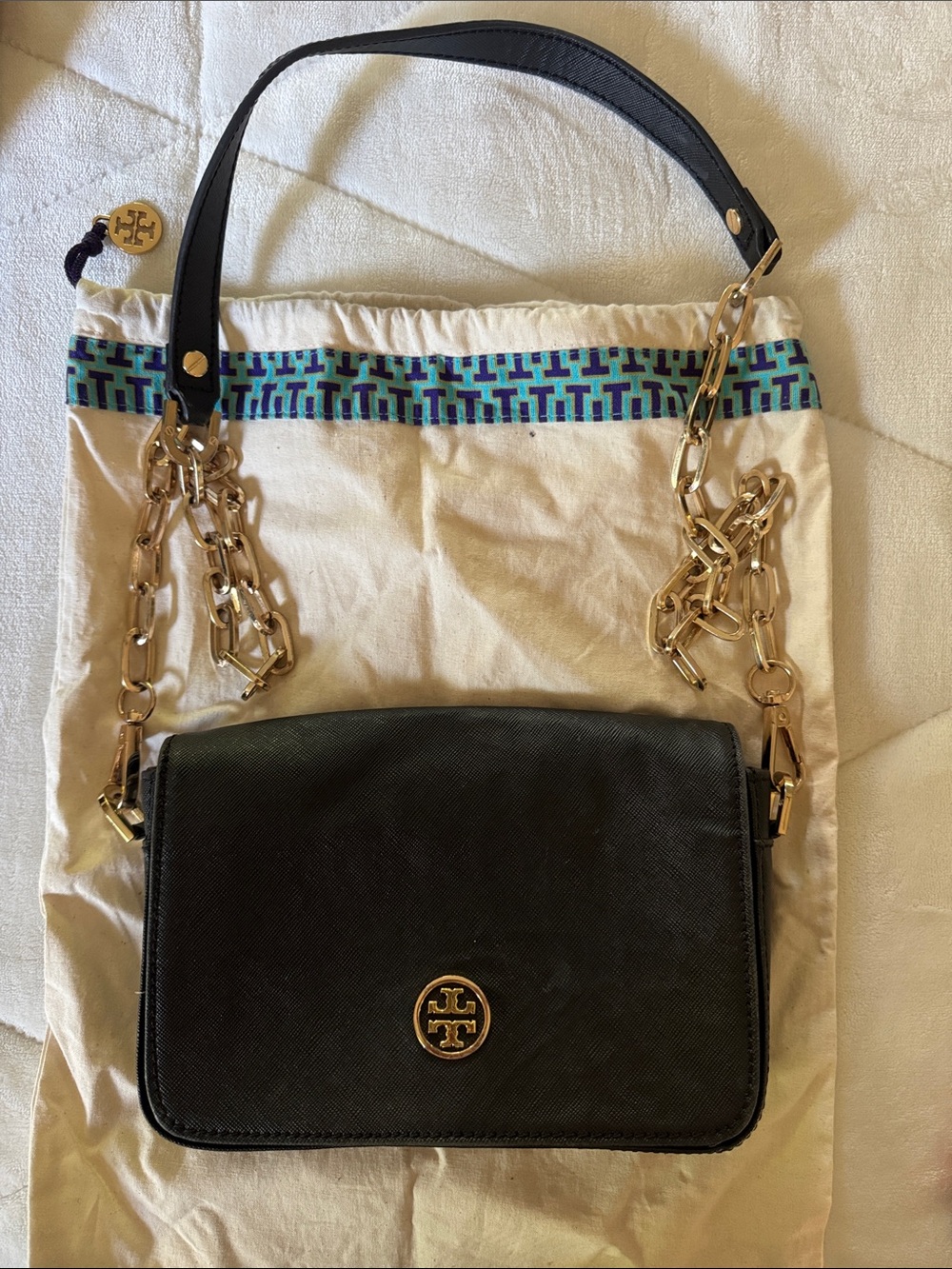 Tory Burch Black Leather Crossbody with Gold Hardware